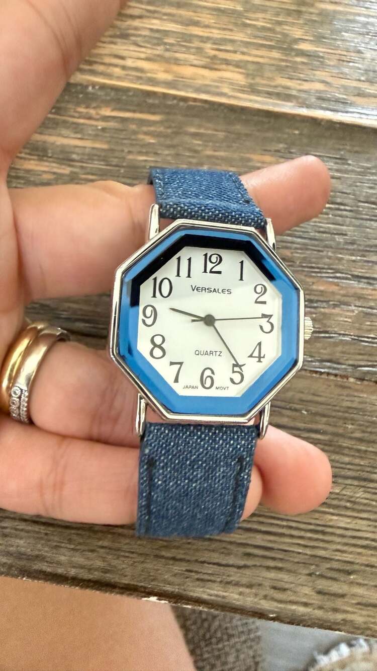 Varsales Women's Octagonal Watch with Blue Denim Strap